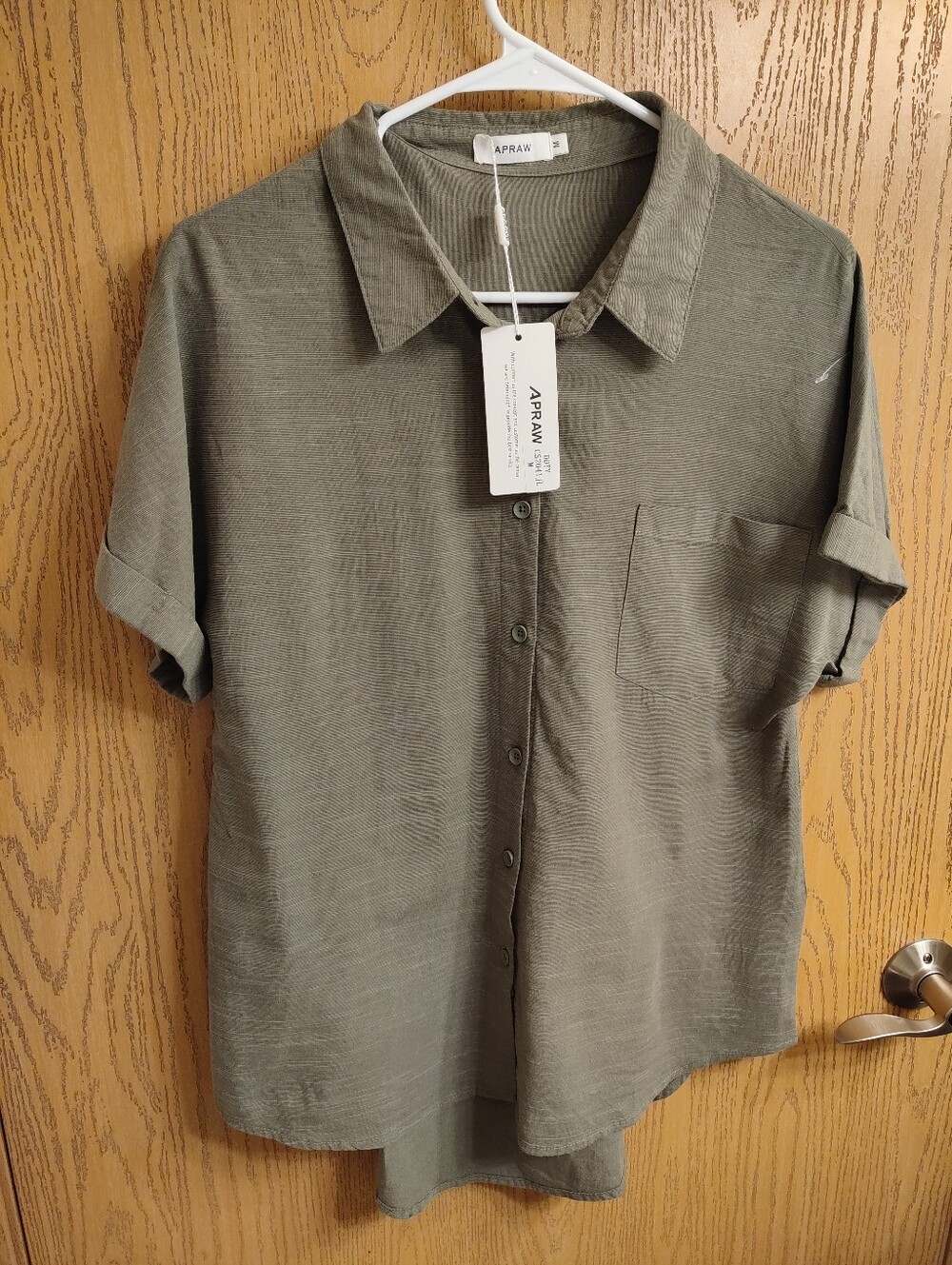 Men's Short-Sleeve Olive Button-Down Shirt
